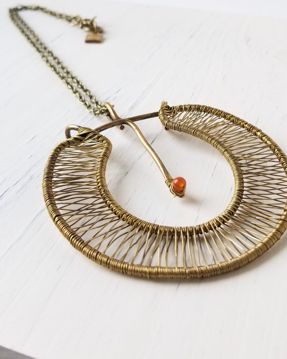 Antique Brass and Carnelian Geometric Statement Necklace